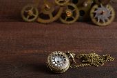 foto of watch  - closeup of a Steampunk style watch with gears - JPG 