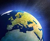 foto of earth  - planet earth in space with focus on european countries - JPG 