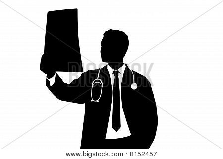 Picture or Photo of A silhouette of a medical doctor examining CT scan isolated on white background
