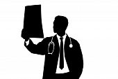 stock photo of medical doctors  - A silhouette of a medical doctor examining CT scan isolated on white background - JPG 