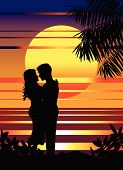 pic of sunset  - Vector illustration of couple in love on the sunset beach - JPG 