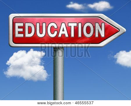 Picture or Photo of Education learn and study to gather knowledge and wisdom education button education icon building knowledge red road sign arrow with text and word concept