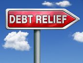 picture of debt  - debt relief after bankruptcy caused by credit or housing bubbles restructuring finance after economic or bank crisis red road sign arrow with text and word concept - JPG 
