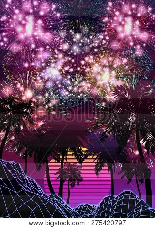 Poster: Vaporwave Landscape With Rocks And