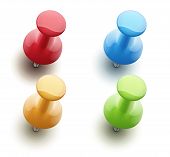 picture of illustration  - Vector illustration of shiny push pins in a variety of bright colors isolated on white background - JPG 