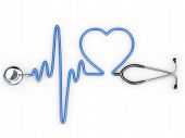 picture of stethoscope  - Stethoscope and a silhouette of the heart and ECG - JPG 