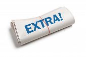 stock photo of newspaper  - News Extra Newspaper roll with white background - JPG 