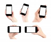 picture of  photo  - Hand holding mobile smart phone with blank screen - JPG 