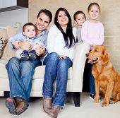 image of home  - Big family at home with a dog - JPG 