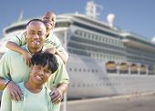image of family  - Happy African American Family in Front of Cruise Ship - JPG 