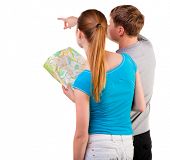 foto of people  - Back view journey of the young couple looking at the map - JPG 