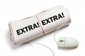 image of mouse  - News Extra Computer mouse and Newspaper Roll with white background - JPG 