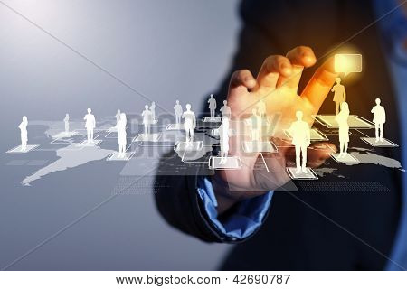 Picture or Photo of Image of male touching virtual icon of social network
