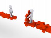 stock photo of puzzle  - 3d person is offering help to another in order to walk on puzzle path - JPG 