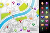 picture of map  - A vector illustration of a GPS street map with usable icons - JPG 
