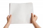 picture of newspaper  - Hand holding Blank Newspaper with white background - JPG 