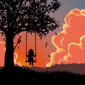 image of teeter  - Vector silhouette of girl on swing - JPG 