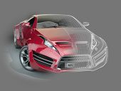image of wireframe  - Red sports car with a wireframe - JPG 