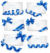 picture of holidays  - Set of gift card notes with blue bows with ribbons Vector - JPG 