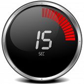 picture of watch  - illustration of a metal framed digital stop watch showing 15s - JPG 