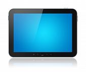 stock photo of blue  - Digital tablet PC with blank blue screen isolated on white - JPG 