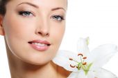 picture of beauty  - Fresh clear healthy skin on the face of beautiful woman over white background - JPG 