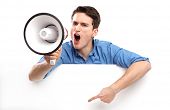picture of confident  - Guy with megaphone and white board - JPG 