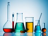 foto of science  - Assorted laboratory glassware equipment ready for an experiment in a science research lab - JPG 