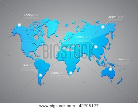 Picture or Photo of Blue World Map with Infographic Elements | EPS10 Editable Vector Background