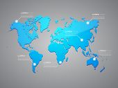 stock photo of internet  - Blue World Map with Infographic Elements  - JPG 