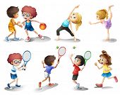 pic of sports  - Illustration of kids exercising and playing different sports on a white background - JPG 