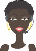 stock photo of africanamerican  - Vector illustration of an Africanamerican phone support operator woman in headset - JPG 