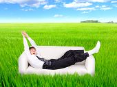 stock photo of wake  - teenager wake up in the summer field - JPG 