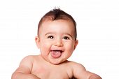 picture of infants  - Beautiful expressive adorable happy cute laughing smiling baby infant face showing tongue isolated - JPG 