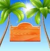 stock photo of holidays  - Wooden signboard on a palm - JPG 