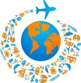 pic of world  - Plane with tourism icons trail flying around the world - JPG 