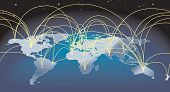 image of map  - A world map background with flight paths or trade routes - JPG 