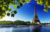 stock photo of nature  - Seine in Paris with Eiffel tower in sunrise time - JPG 