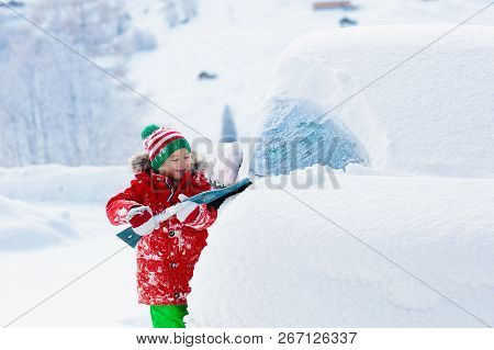 Poster: Child Brushing Off Car Kid