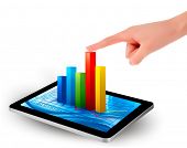 picture of money  - Tablet screen with graph and a hand - JPG 
