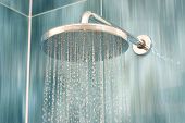 stock photo of interior  - Head shower while running water - JPG 