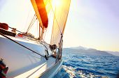 stock photo of art  - Yacht Sailing against sunset - JPG 