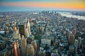 pic of buildings  - Aerial view over lower Manhattan New York from Empire State building top at dusk - JPG 