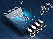 pic of health  - 3d illustration of glossy microchip with a medical symbol on it over a dark blue electronic circuit - JPG 