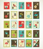 image of illustration  - Christmas alphabet with cute stamp xmas icons and illustrations - JPG 