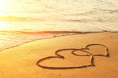 foto of beach  - Hearts drawn on the sand of a beach - JPG 