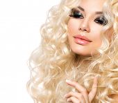 picture of blond  - Beauty Girl With Healthy Long Curly Hair - JPG 