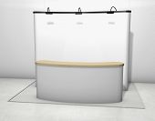 stock photo of trade  - Trade exhibition stand with screen at a grey floor - JPG 