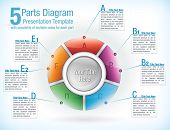stock photo of segment  - Multicolor segmented wheel template for presentations with five parts with attached text information boxes - JPG 