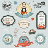 picture of restaurant  - Collection of vintage retro grunge seafood restaurant labels - JPG 
